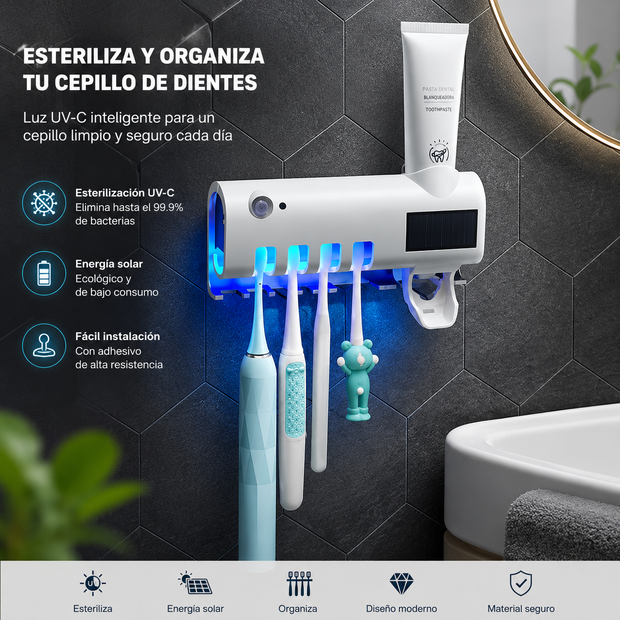 PureDent™ | Dispensador Y Esterilizador de Cepillos UV